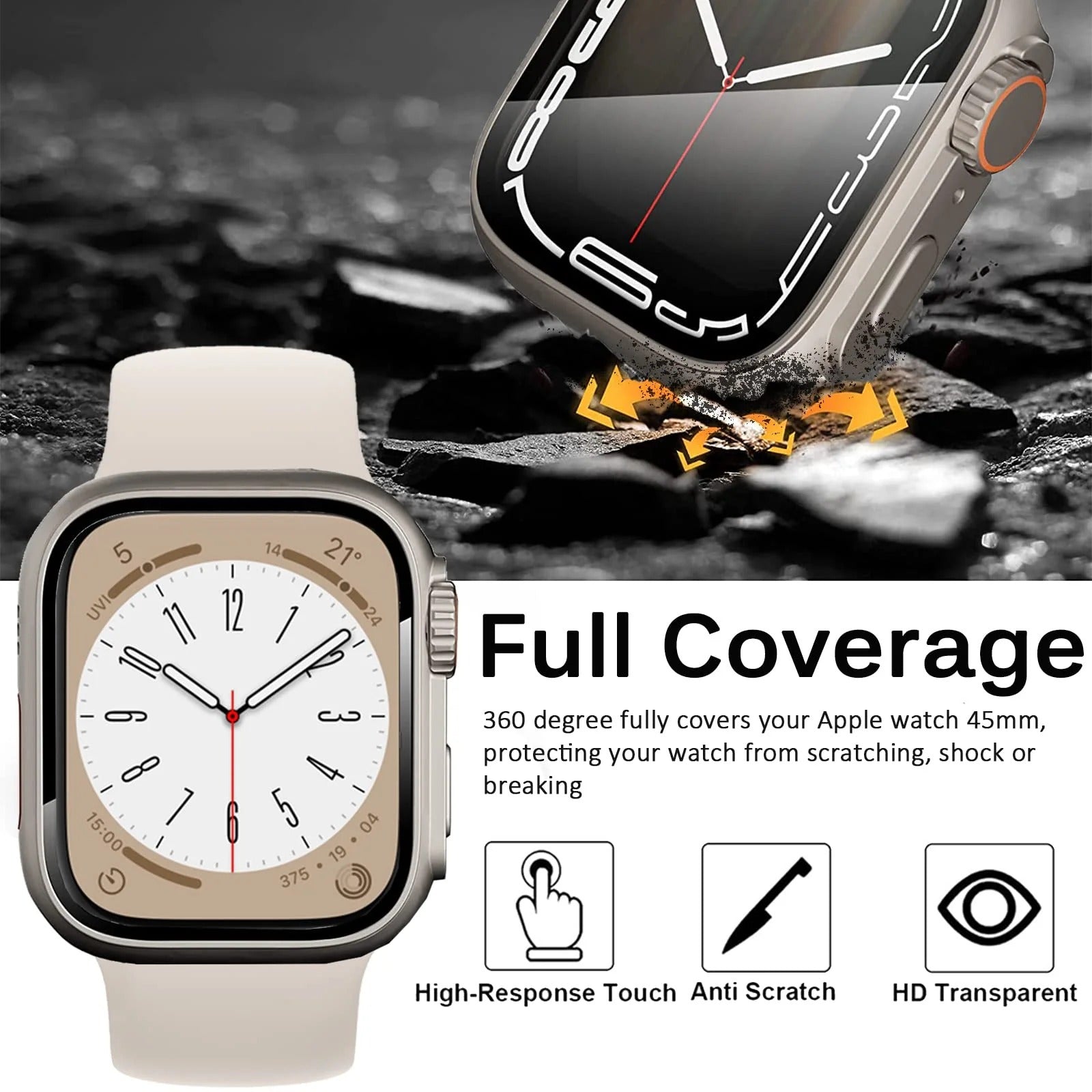 Premium Smartwatch Case with Tempered Glass – Full Cover Shockproof Screen Protector, Ultra-Thin Touch-Sensitive Bumper for 40mm 41mm 44mm 45mm