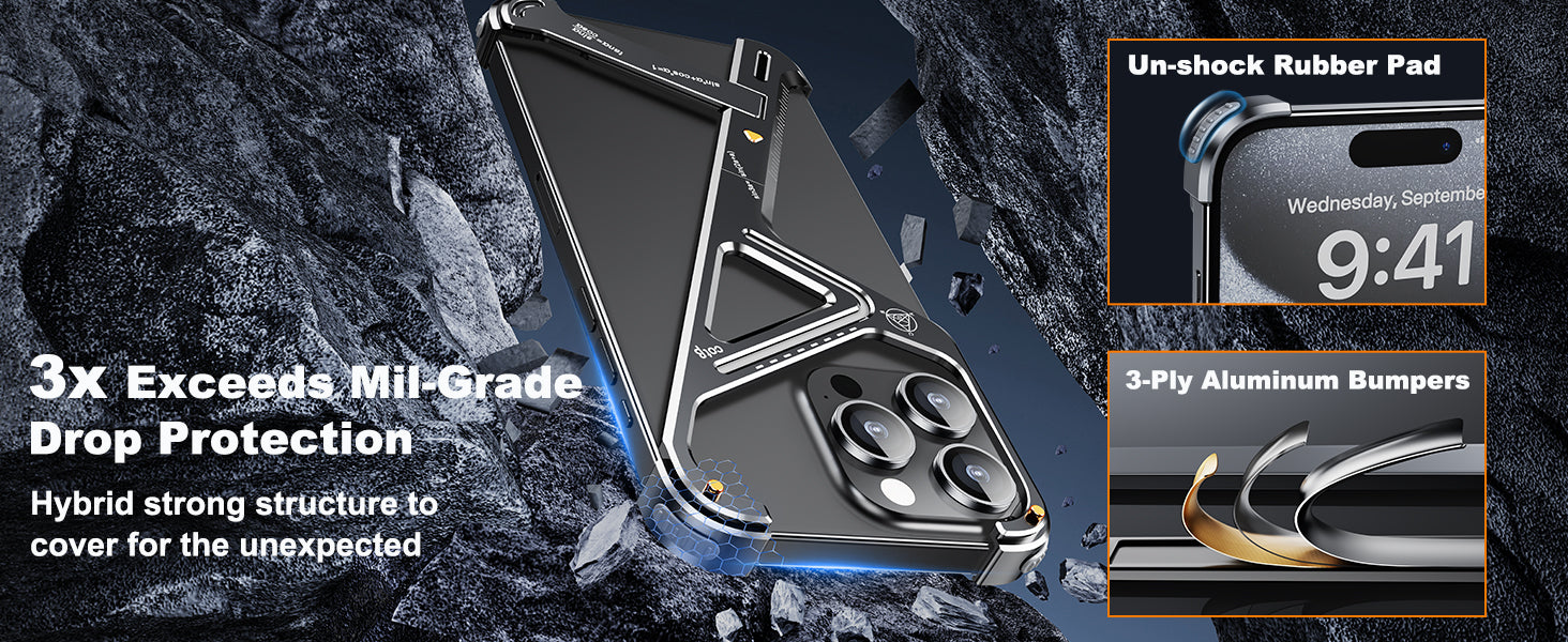 Luxury Geometric Metal iPhone Case – Aluminum Alloy Shockproof Cover with  Stand for iPhone Models Stylish and Durable Design