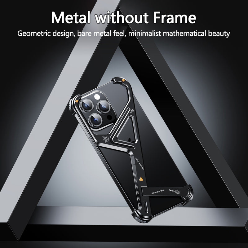 Luxury Geometric Metal iPhone Case – Aluminum Alloy Shockproof Cover with  Stand for iPhone Models Stylish and Durable Design