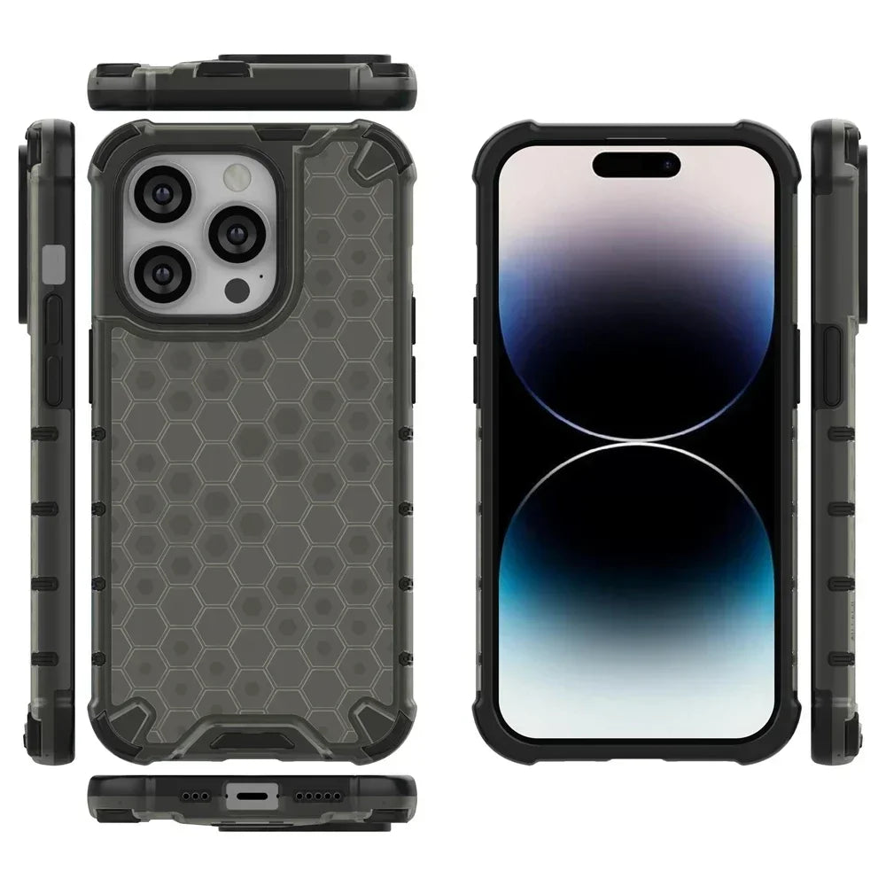 KEYSION Shockproof Armor iPhone Case – Soft Silicone + PC Transparent Honeycomb Back Cover for iPhone Models, 