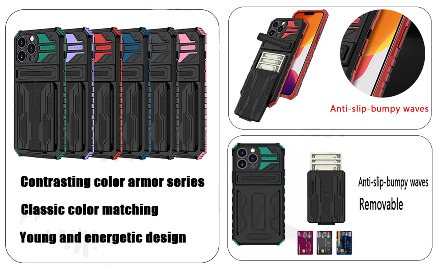 Shockproof Card Holder iPhone Case – Kickstand, Camera Protection, Durable Cover for iPhone Models