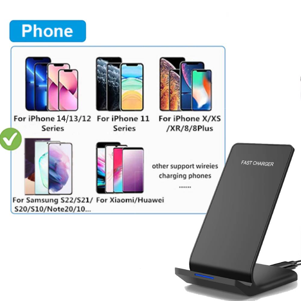 Premium 100W Wireless Charger Stand Fast Charging Station Pad for Apple iPhone, iOS, Android Smartphones – Type-C, Qi Dock, Dual Coil, Safety Features