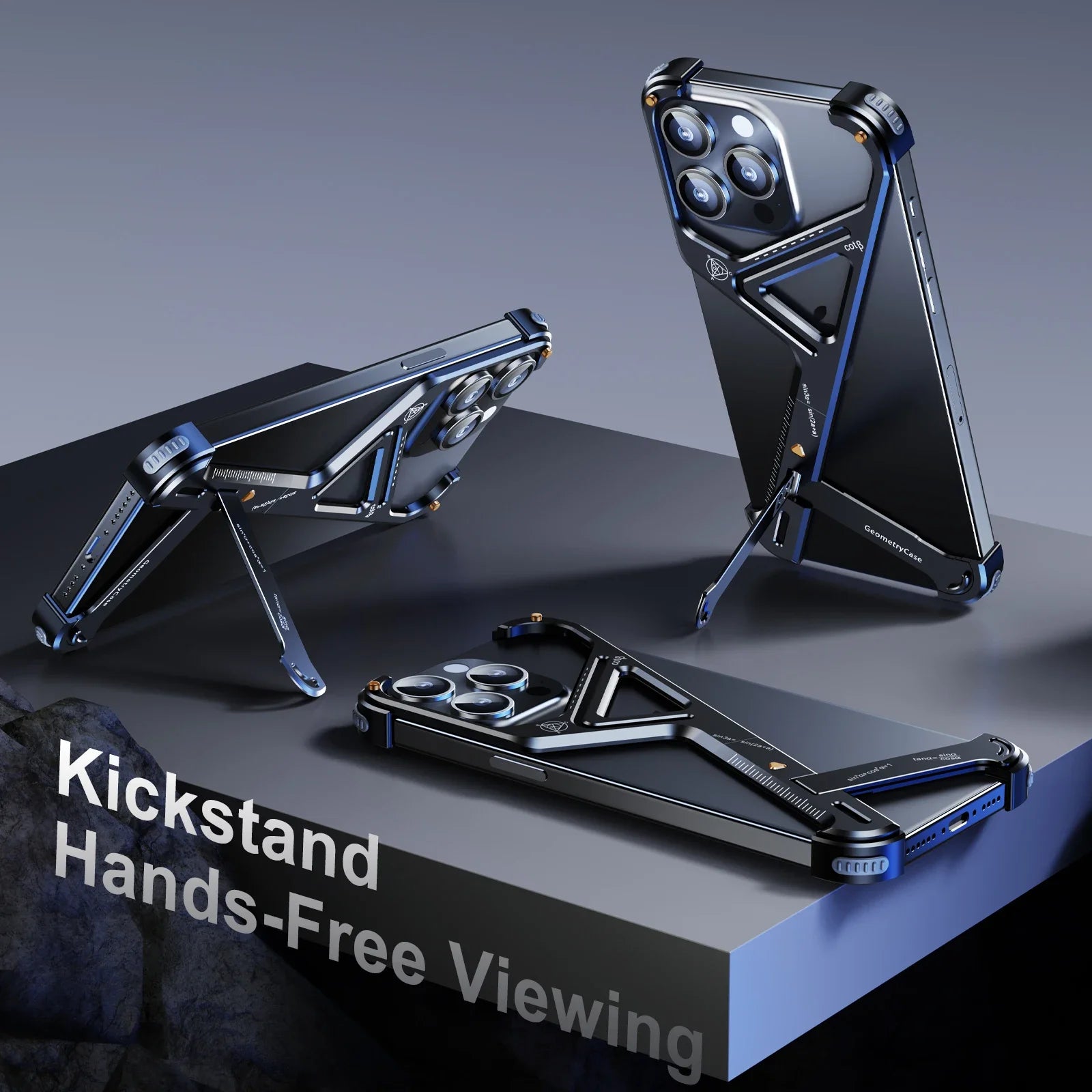 Luxury Geometric Metal iPhone Case – Aluminum Alloy Shockproof Cover with  Stand for iPhone Models Stylish and Durable Design