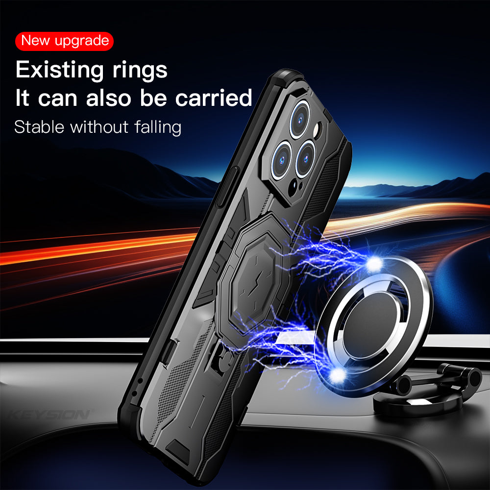 KEYSION MagSafe Shockproof iPhone Case – Ring Stand with Camera Protection, Durable Phone Cover for iPhone Models