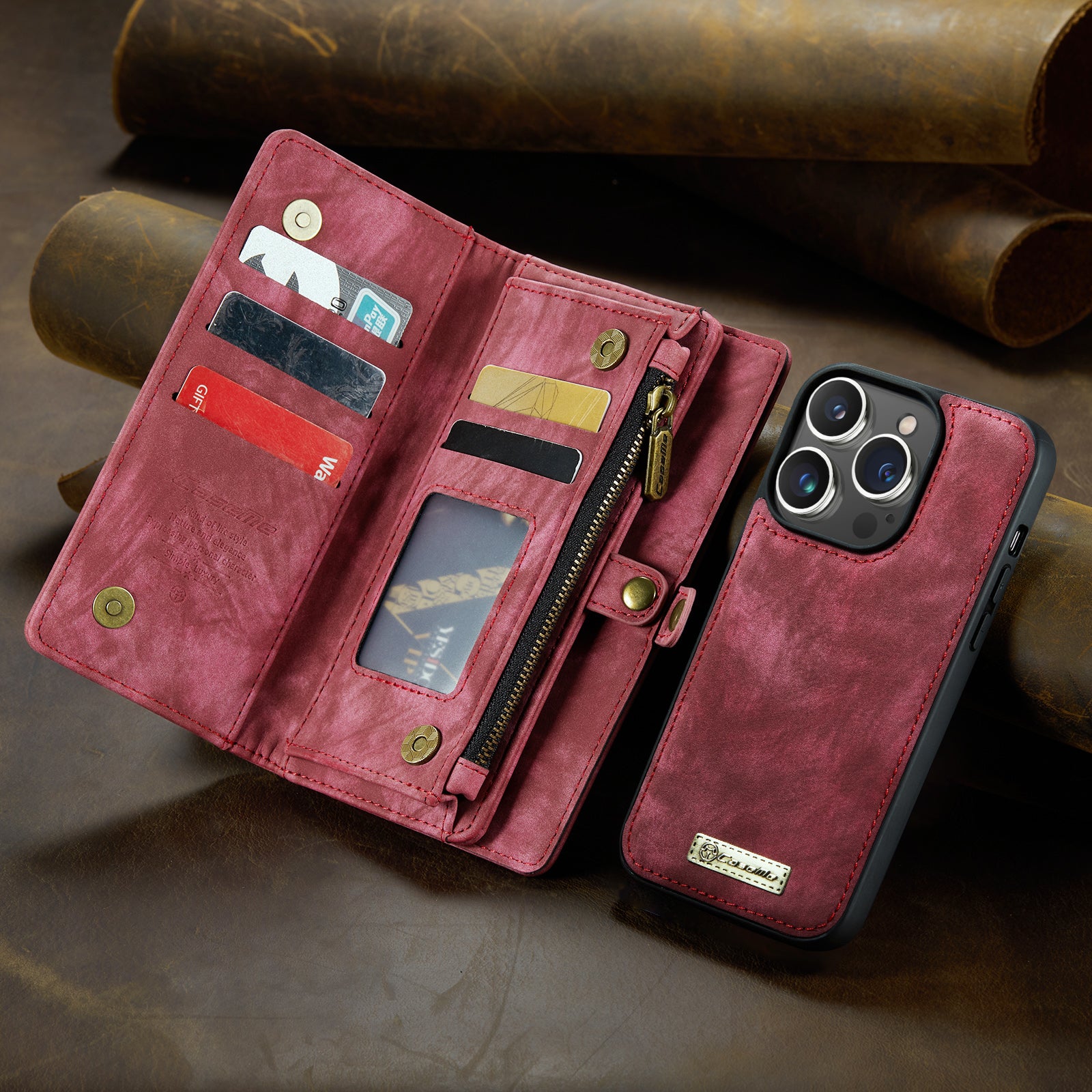 Luxury Detachable Leather Wallet iPhone Case – Multi-Function Zipper Flip Cover, Card Holder, Shockproof Protection, Magnetic Closure for iPhone