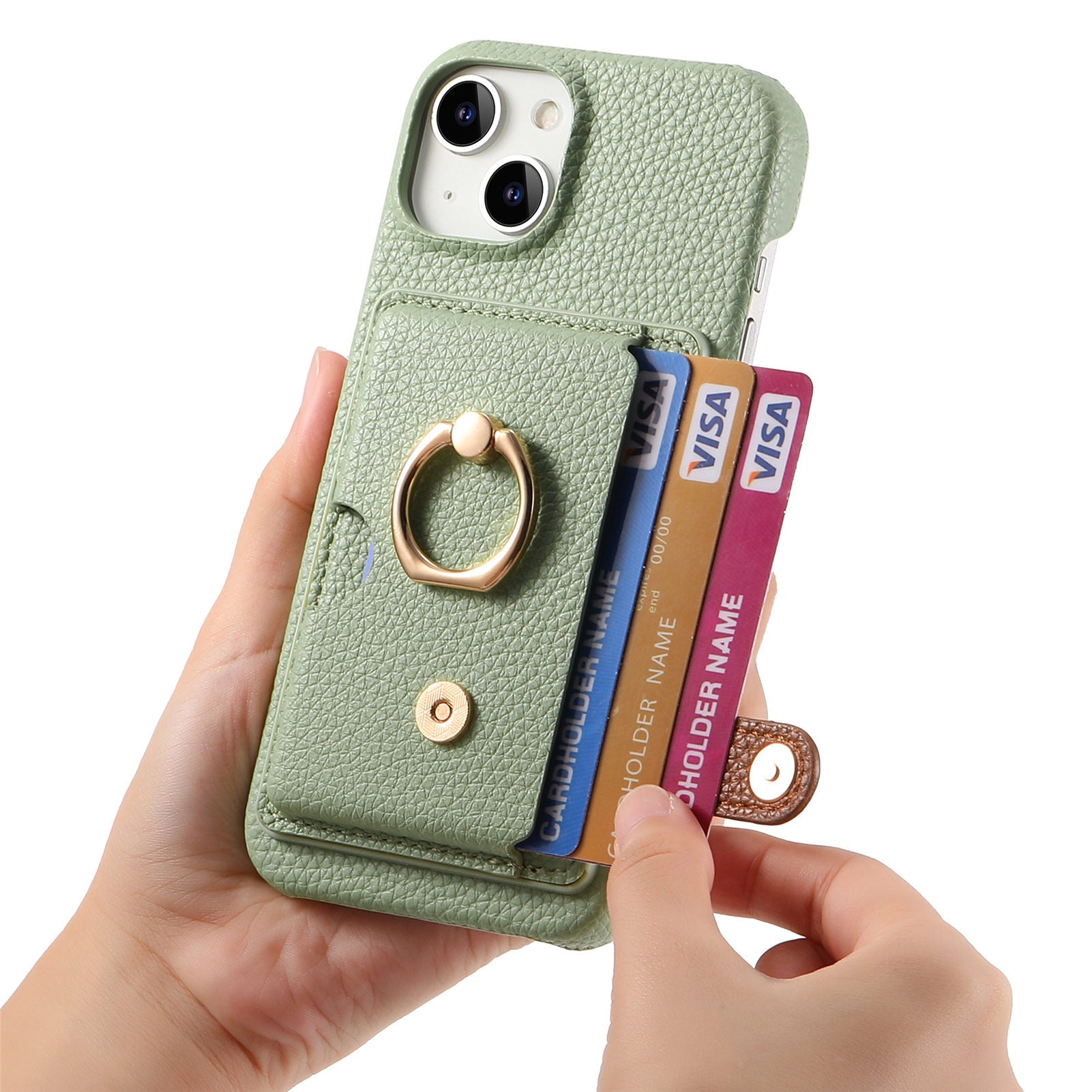 Premium Leather Ring Stand Wallet iPhone Case Card Holder, Magnetic Closure, and Kickstand Support for Hands-Free Convenience