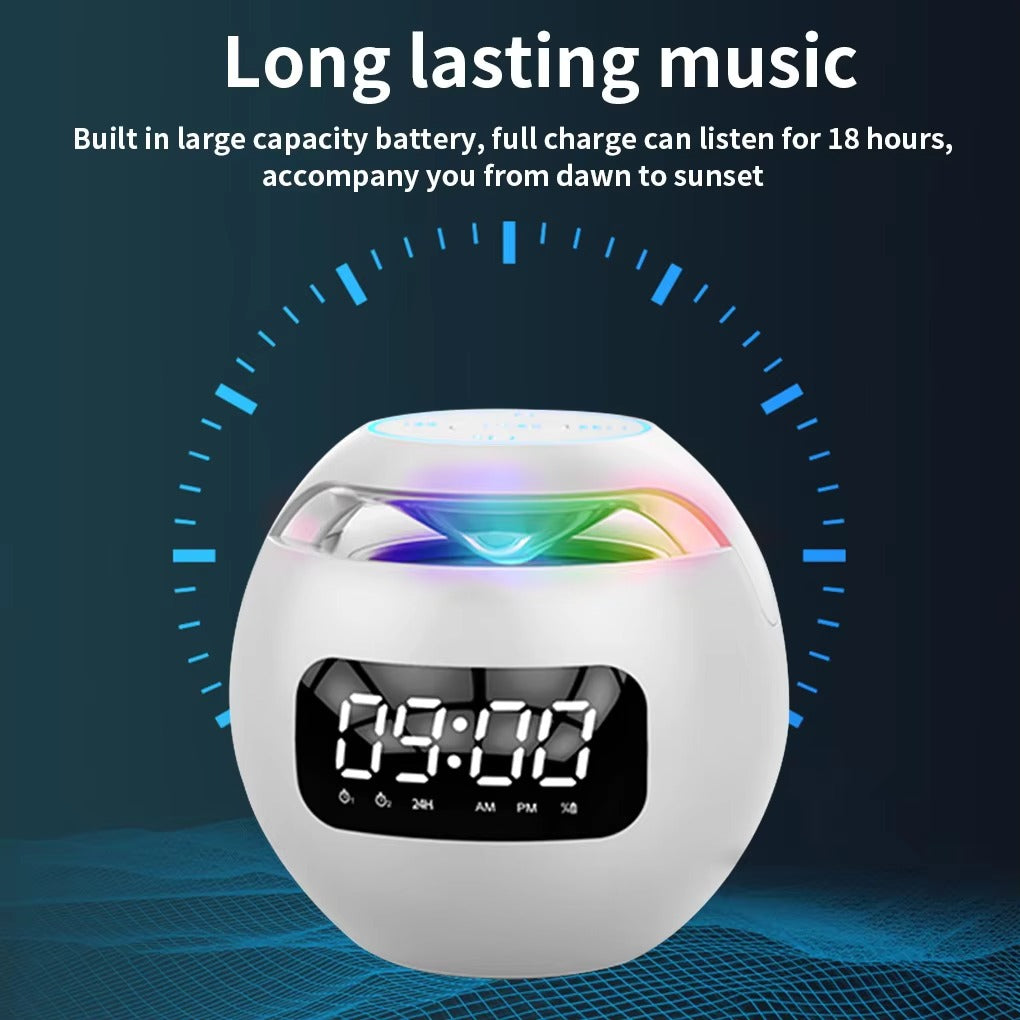 High Quality Bluetooth Alarm Clock Speaker with Colorful LED Light – Mini Portable Wireless Speaker, Dual Alarms, TF Card, FM Radio, 18H Playtime, USB Rechargeable