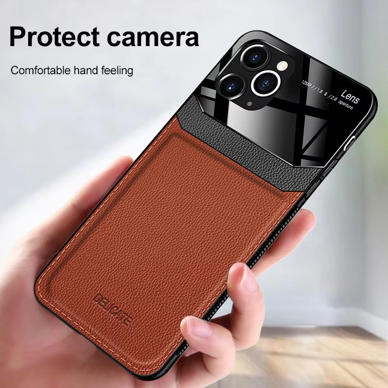 Premium Apple iPhone Case MagSafe Compatible, Camera Lens & Screen Protection Cover with Leather Texture Camera Guard