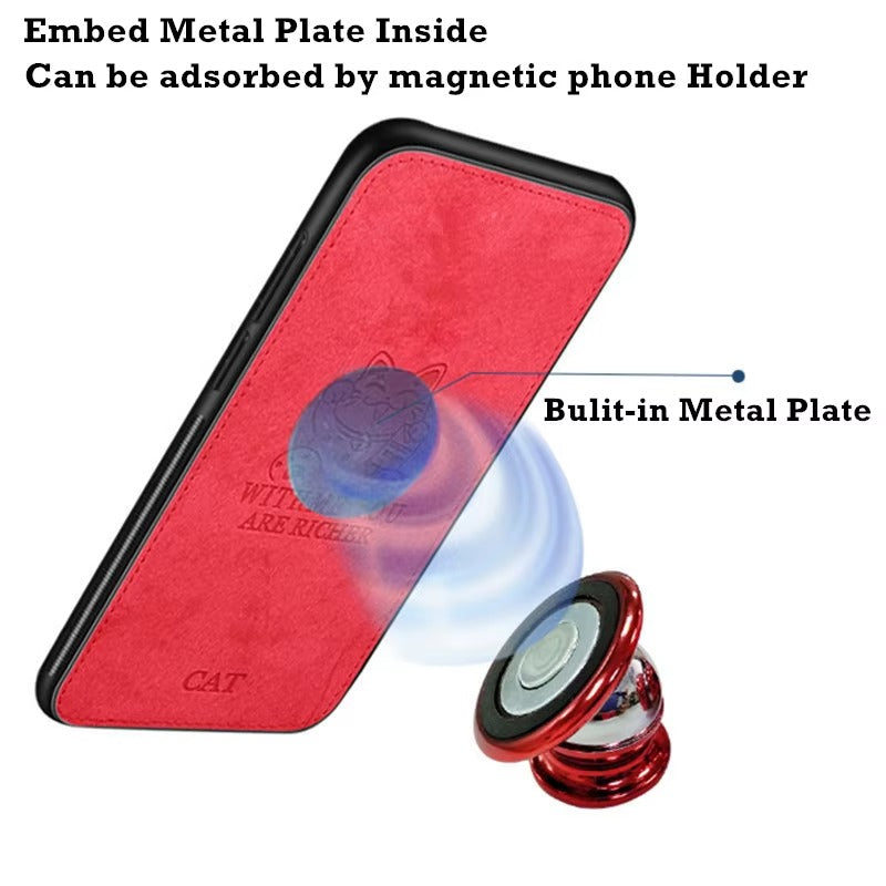 Premium  Fashion Cloth iPhone Case – Built-in Magnetic Iron, Deer & Cat Design Durable Protective Shell | Case for iPhone