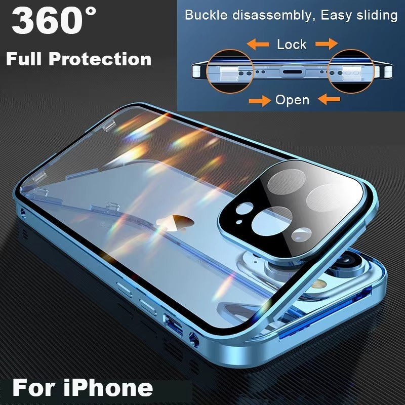 Luxury 360° Full Protection Magnetic iPhone Case – Metal Frame, Double-Sided Glass, Shockproof Bumper Cover | Case for iPhone