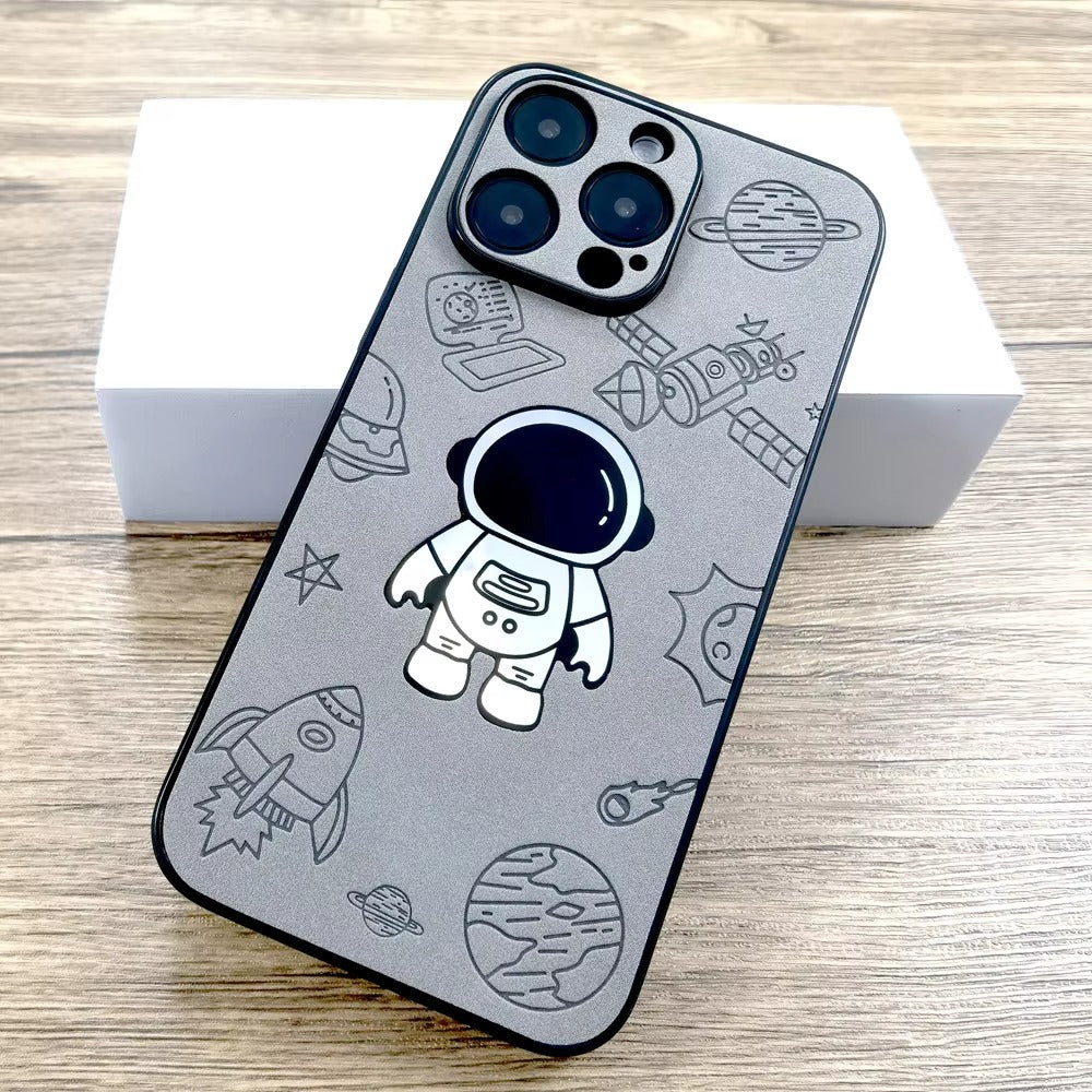 Premium  Gradient Laser Astronaut iPhone Case – Faux Leather, Full Back Protection, Stylish & Durable Cover | Case for iPhone