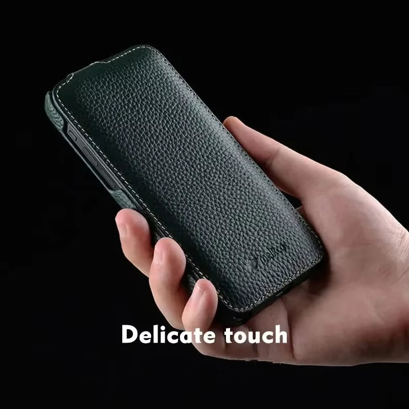 Premium Genuine Leather Flip iPhone Case – 100% Cowhide, Luxury Design, Stylish & Durable Protective Cover | Case for iPhone