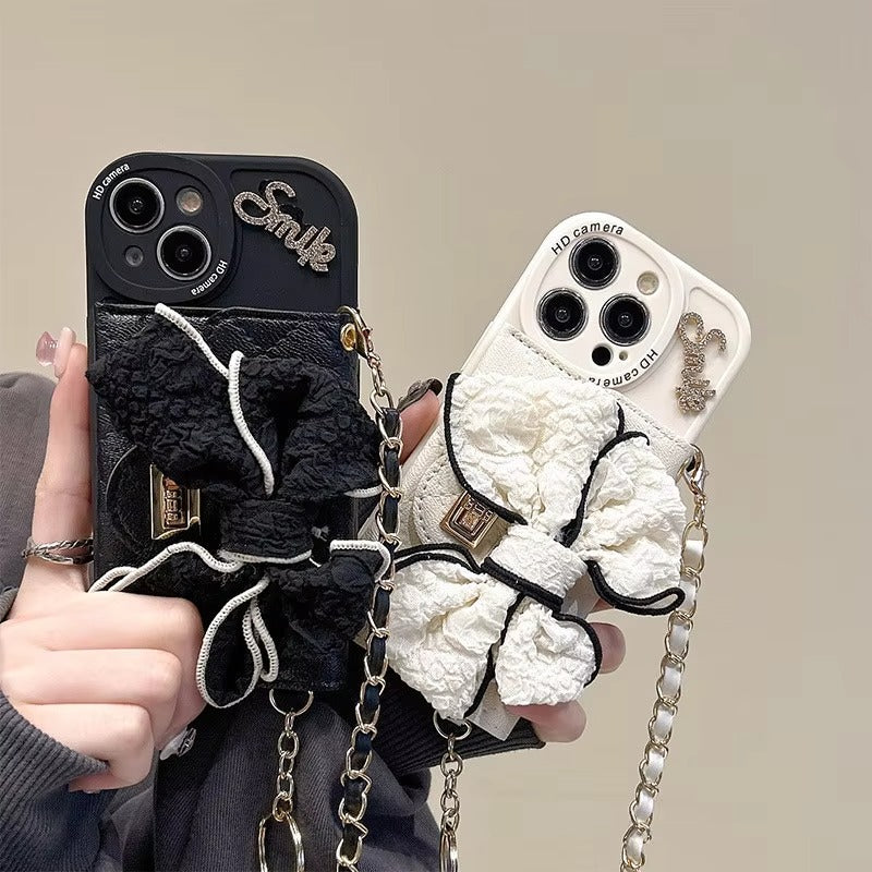 Luxury Apple iPhone Case, MagSafe Compatible, Camera Lens & Screen Protection, Ultra Thin, Shockproof, Magnetic Full All Around Cover – DIY Diamond Bowknot Crossbody Purse Case with Card Slot & Metal Button