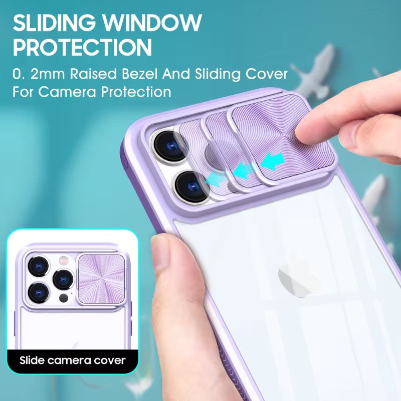 High Quality Apple iPhone Case MagSafe Compatible, Camera Lens & Screen Protection, Cover with Slide Lens & Clear PC Bumper