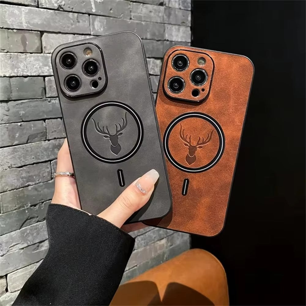 Luxury PU Leather MagSafe iPhone Case – Deer Embossed Design,  Stylish & Durable Full Protection Cover | Case for iPhone