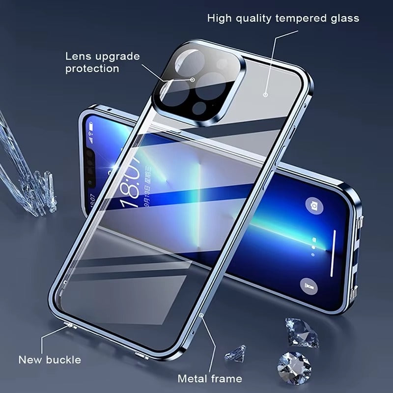 Luxury 360° Full Protection Magnetic iPhone Case – Metal Frame, Double-Sided Glass, Shockproof Bumper Cover | Case for iPhone