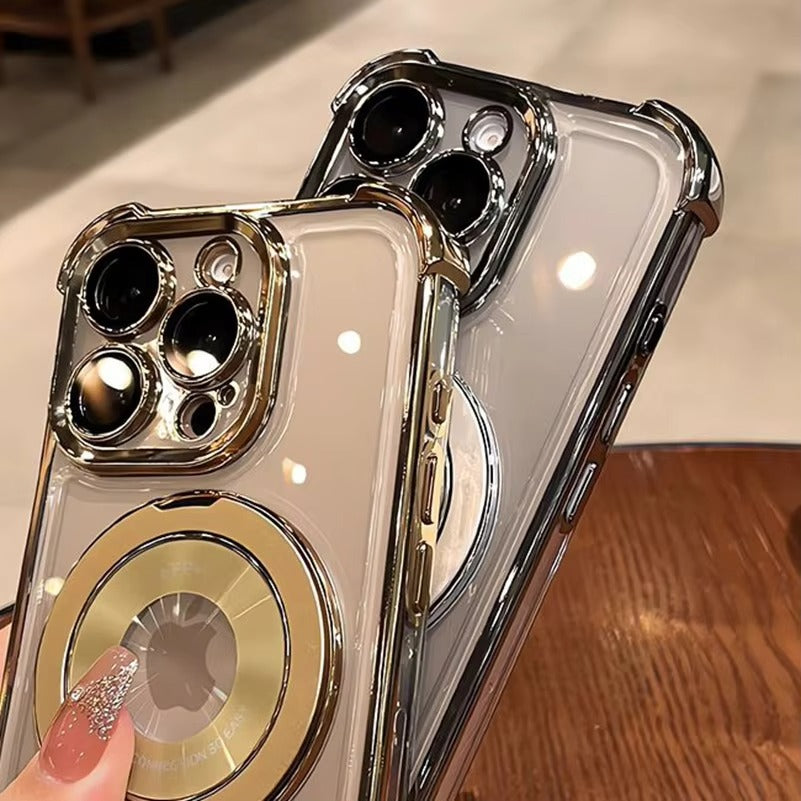 Luxury Apple iPhone Case MagSafe Compatible, Camera Lens & Screen Protection, Cover with Transparent Ring Airbag Bracke