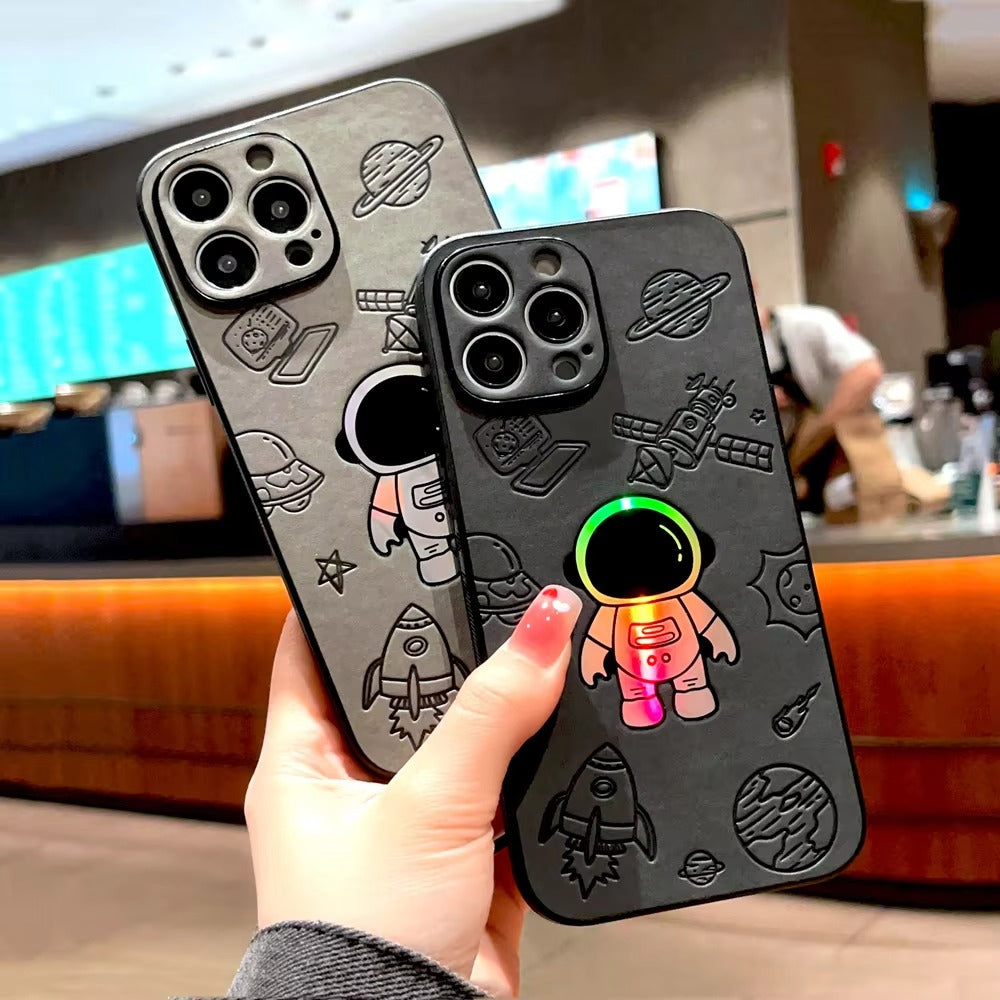 Premium  Gradient Laser Astronaut iPhone Case – Faux Leather, Full Back Protection, Stylish & Durable Cover | Case for iPhone