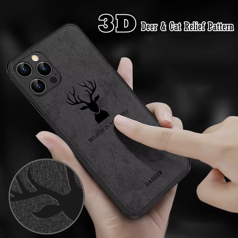 Premium  Fashion Cloth iPhone Case – Built-in Magnetic Iron, Deer & Cat Design Durable Protective Shell | Case for iPhone