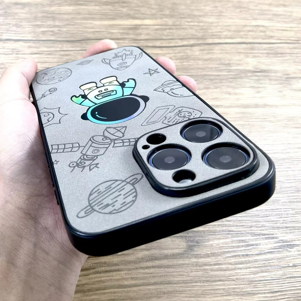Premium  Gradient Laser Astronaut iPhone Case – Faux Leather, Full Back Protection, Stylish & Durable Cover | Case for iPhone