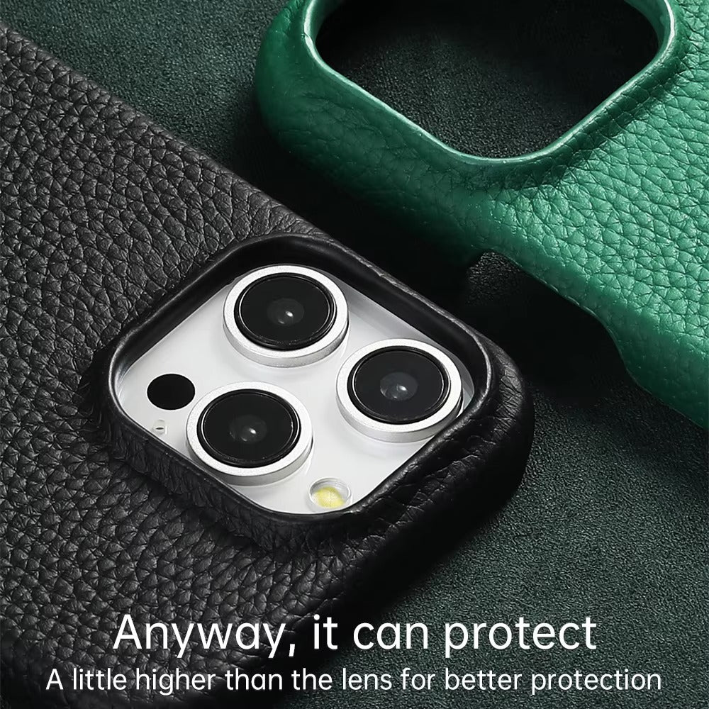 Luxury Natural Cowhide Leather MagSafe iPhone Case – Lychee Texture, Durable & Stylish Phone Back Cover | Case for iPhone