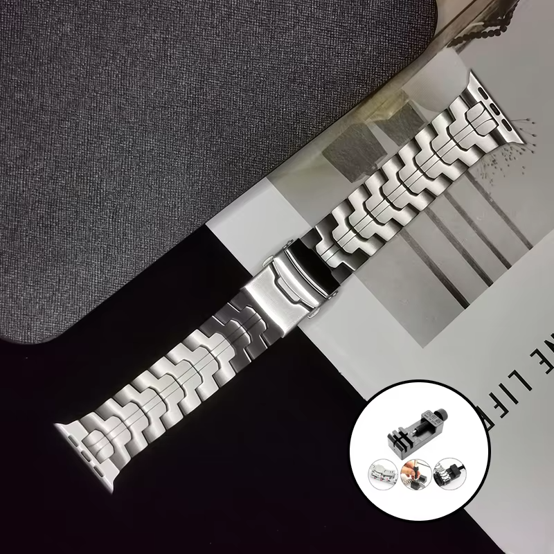 Luxury Titanium Link Watch Band – Men's Business Style Adjustable Metal Bracelet, Durable Steel Strap for 40mm to 49mm 