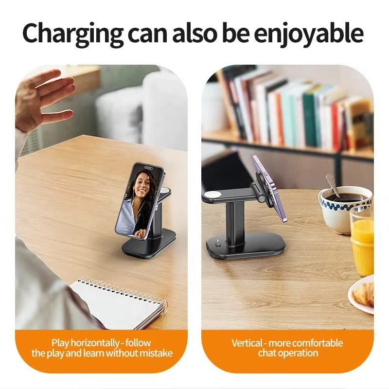 Premium Magnetic 3 in 1 Wireless Charging Station – 25W Foldable Fast Charger Stand and Phone Holder for iPhone, Apple Watch, AirPods and Qi Devices