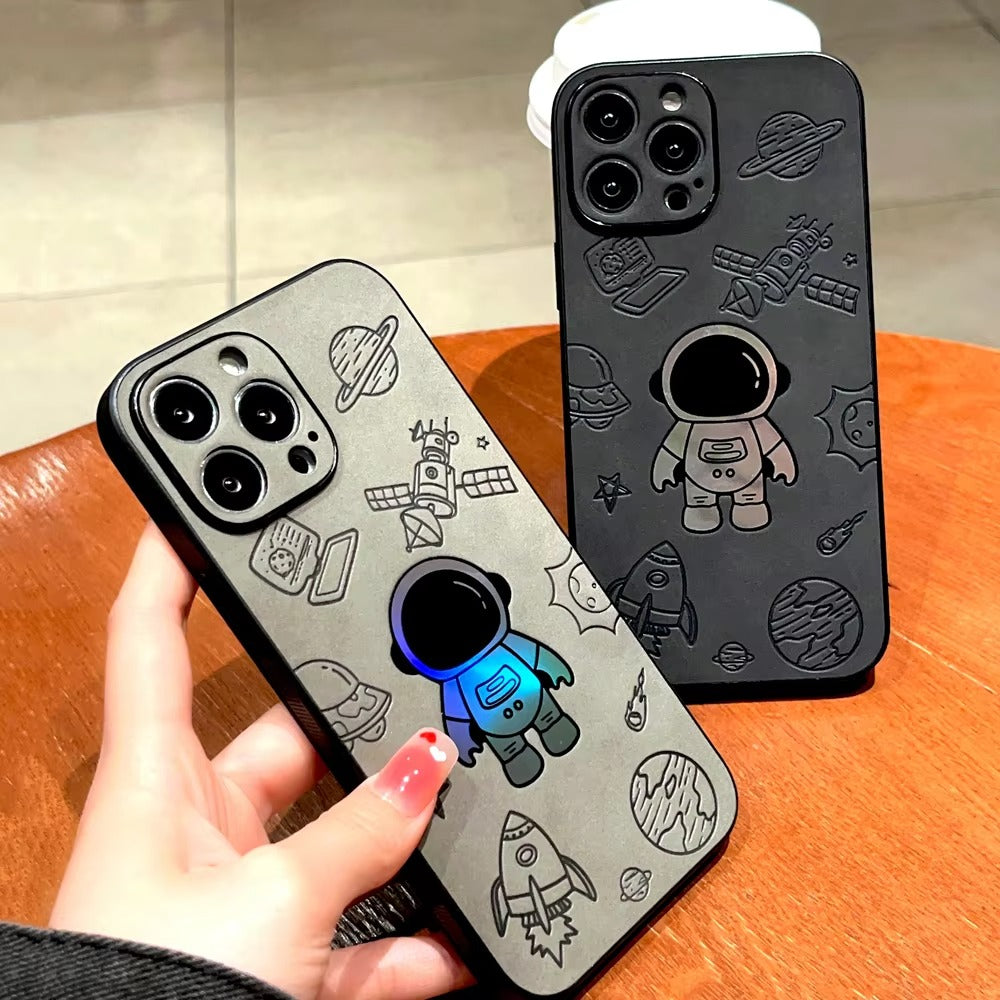 Premium  Gradient Laser Astronaut iPhone Case – Faux Leather, Full Back Protection, Stylish & Durable Cover | Case for iPhone