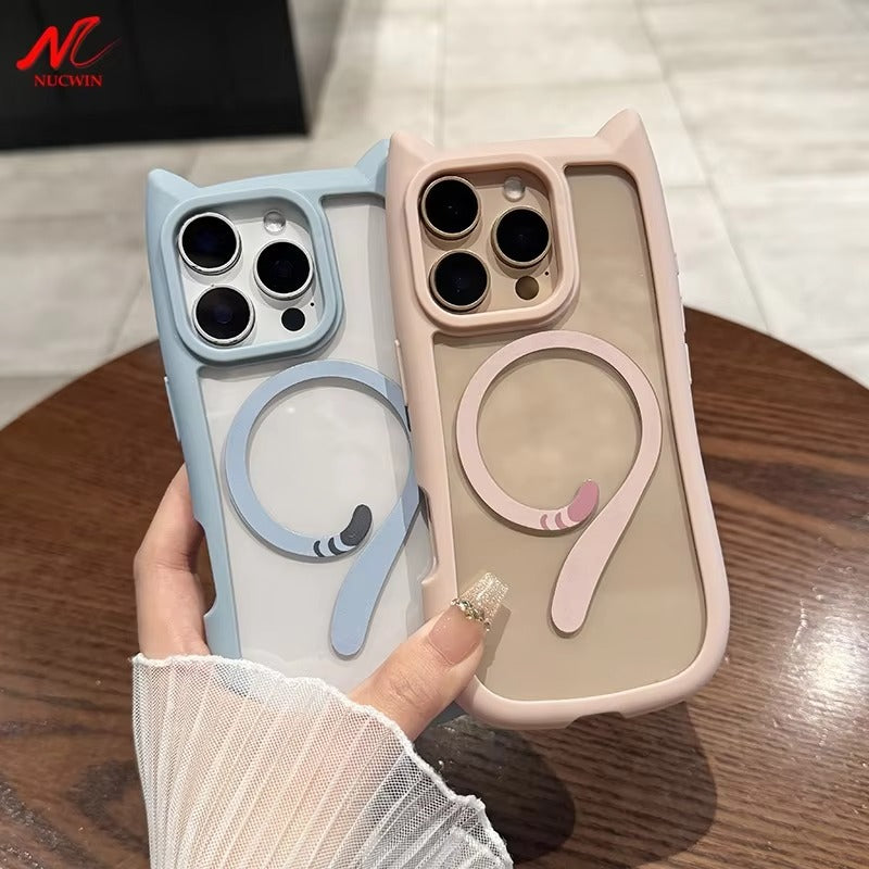 Premium Apple iPhone Case MagSafe Compatible, Camera Lens & Screen Protection, Cover with Cute Cat Ear Bumper Design