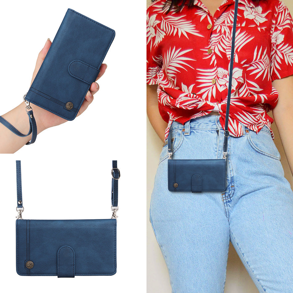 Premium Retro Flip Leather iPhone Case – Zipper Wallet, Multi-Card Slots, Necklace Lanyard, Magnetic Closure, Shockproof Protection for iPhone