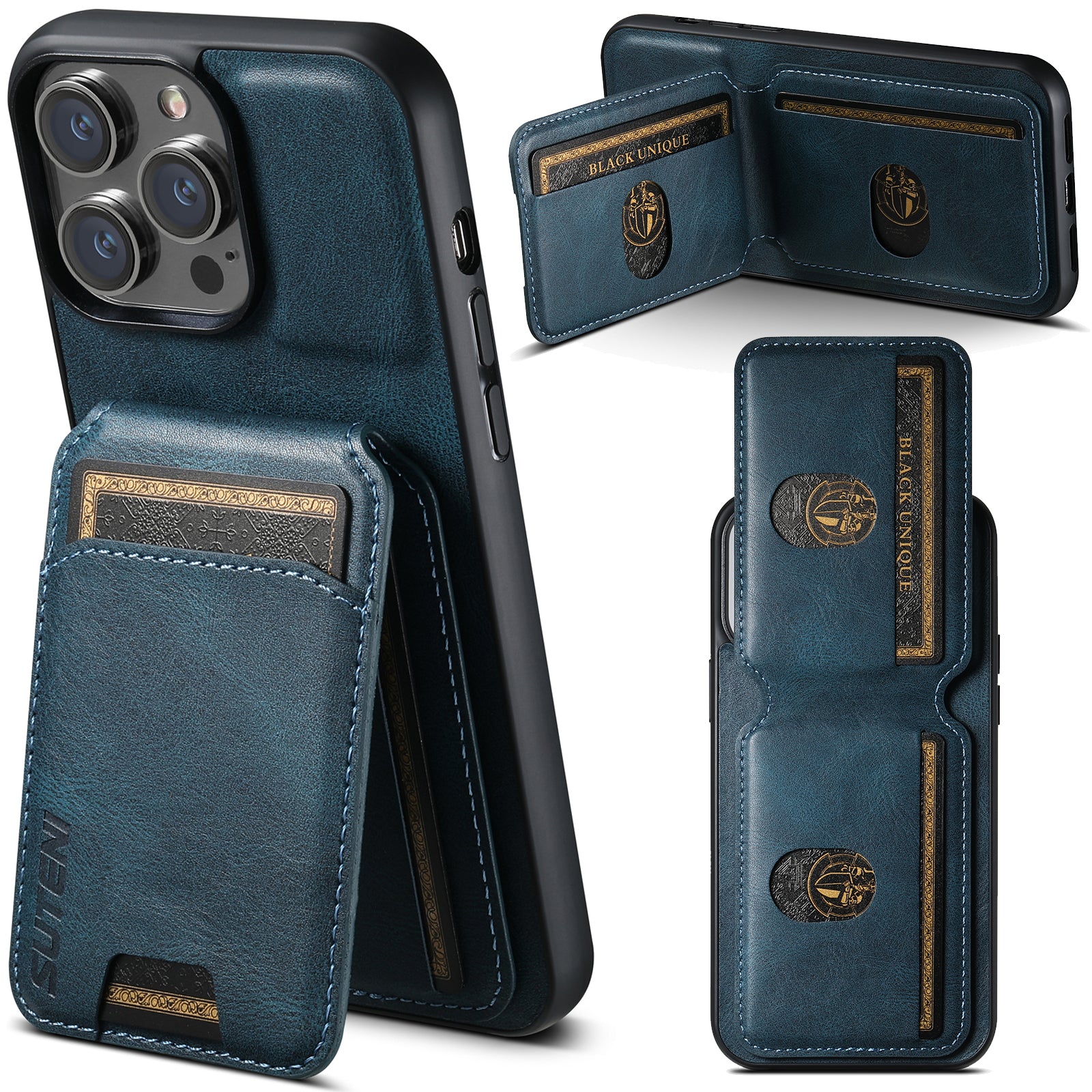 SUTENI Card Holder Leather Wallet iPhone Case – Magnetic Closure, Pocket Cover, Shockproof Protection for iPhone Models