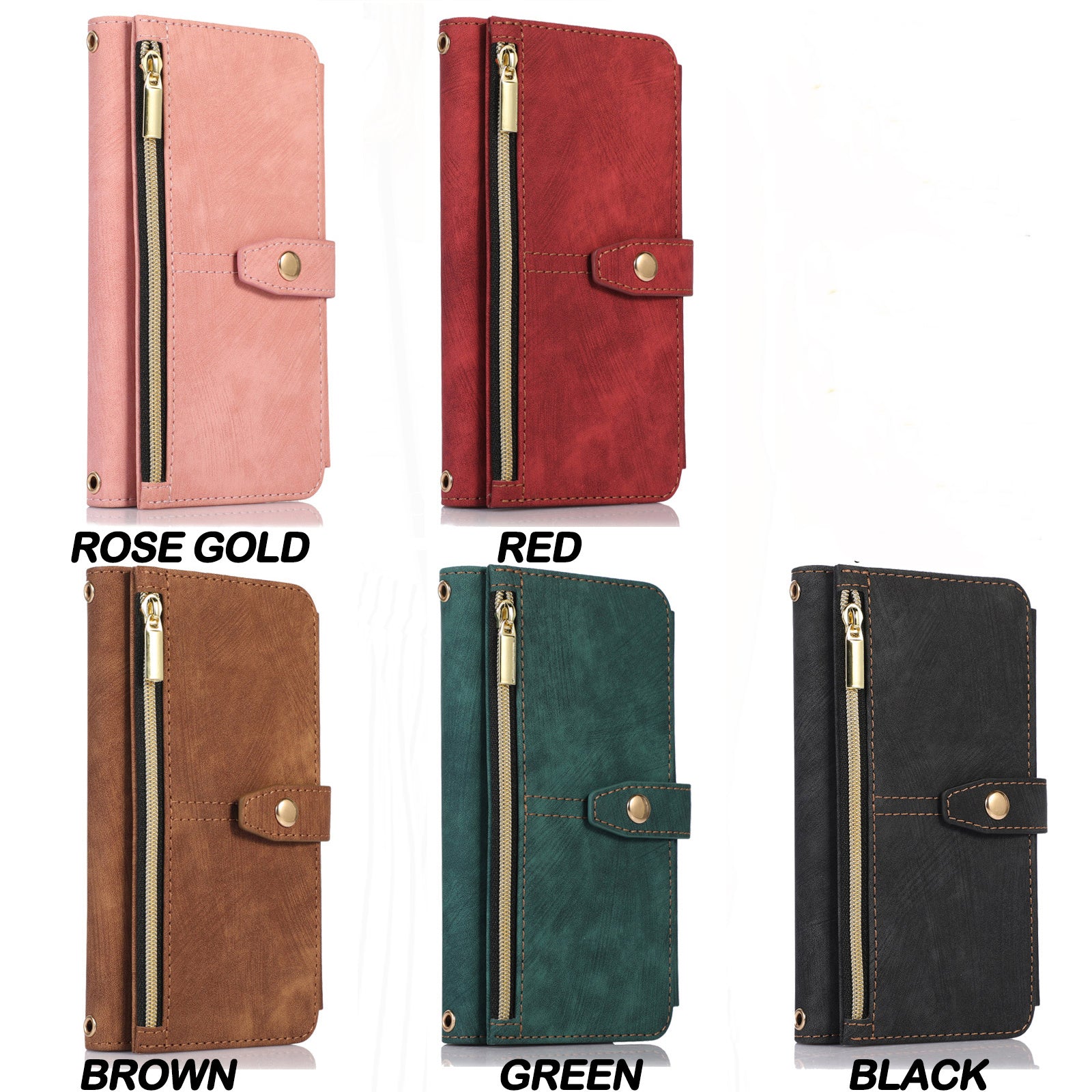 Luxury Crossbody Zipper Wallet iPhone Case – Leather Card Holder, Lanyard Strap, Closure Hands-Free Convenience for iPhone