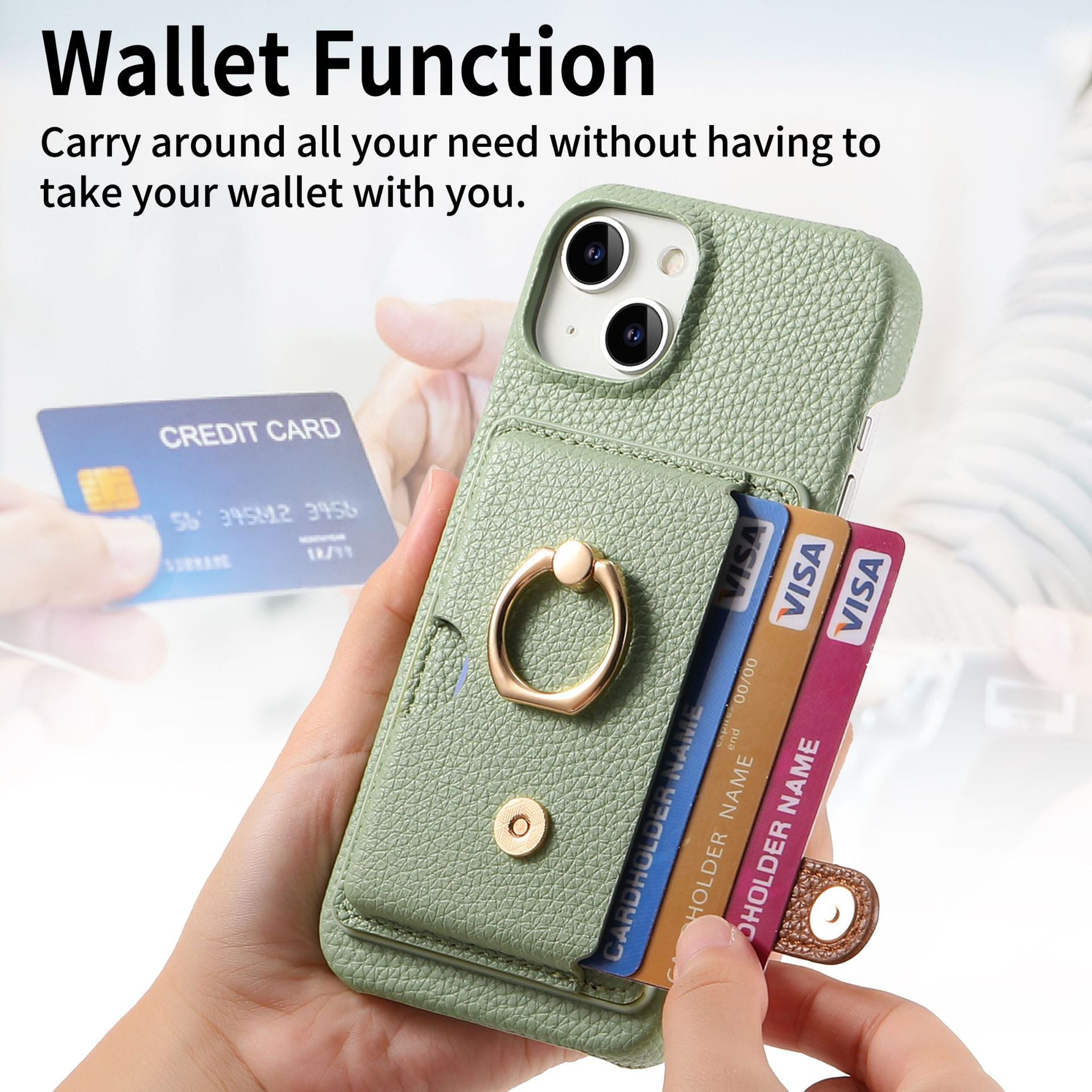 Premium Leather Ring Stand Wallet iPhone Case Card Holder, Magnetic Closure, and Kickstand Support for Hands-Free Convenience
