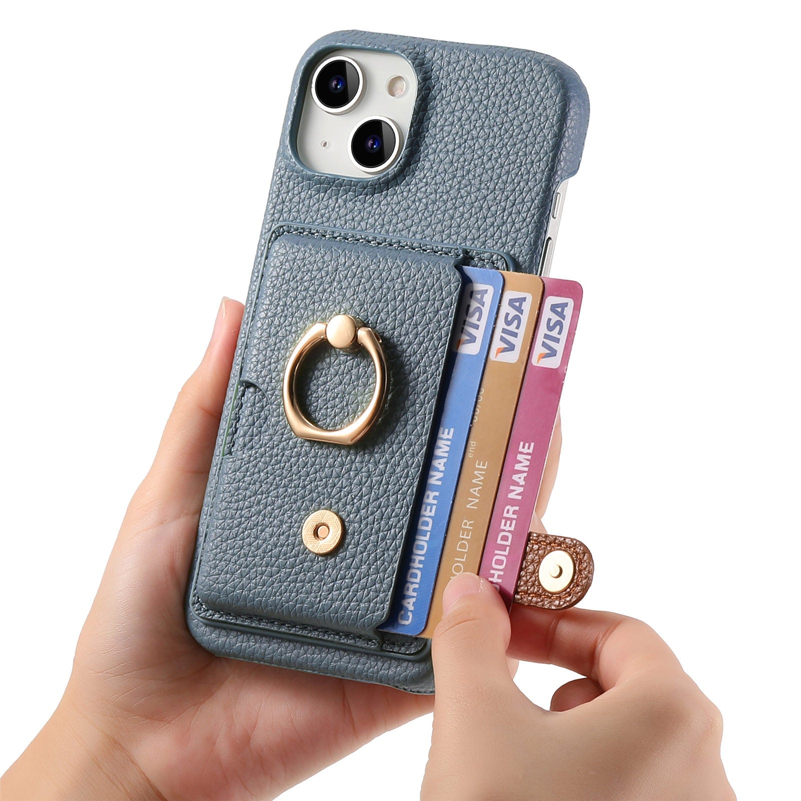 Premium Leather Ring Stand Wallet iPhone Case Card Holder, Magnetic Closure, and Kickstand Support for Hands-Free Convenience