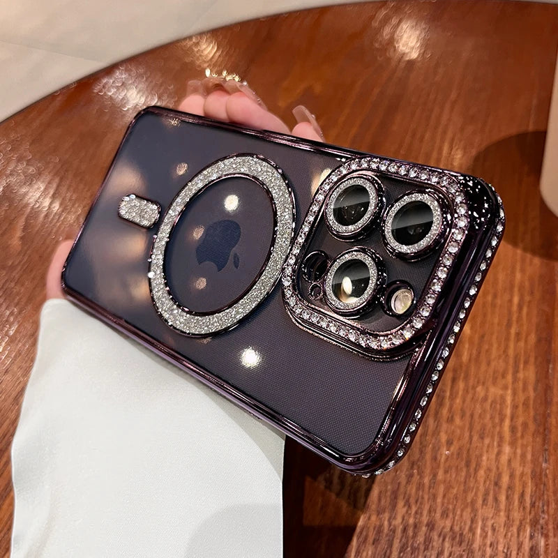 Luxury Bling Glitter - Shockproof Magnetic Wireless Charging Cover, Sparkling Jewelled Design for Women | Case for iPhone