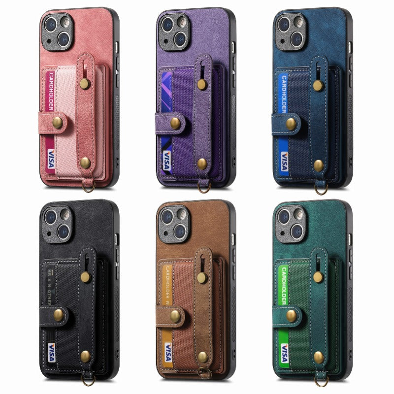 Luxury PU Leather Wallet iPhone Case with Wrist Strap – Stand Function, Card Holder, Protection for Secure and Convenience