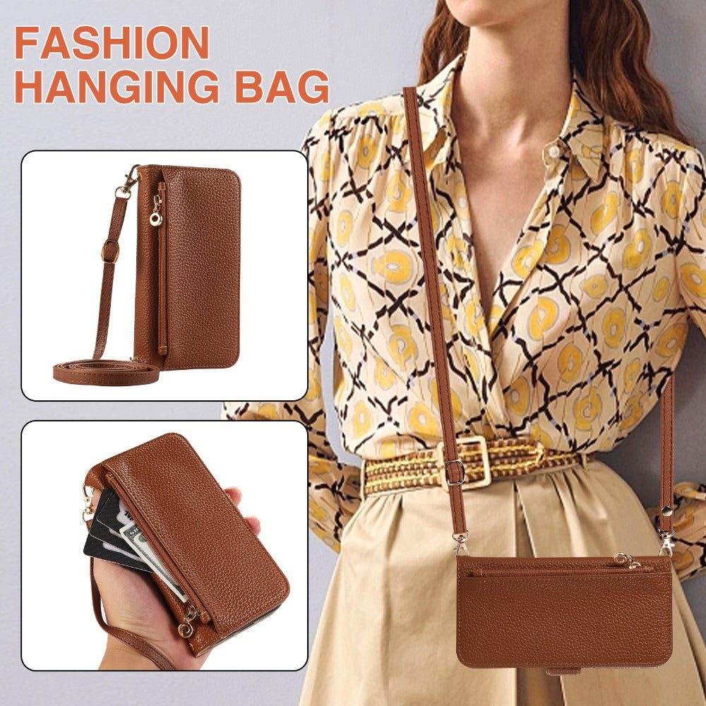 Luxury Crossbody Zipper Wallet iPhone Case – Leather Card Holder, Hands-Free Strap, Shockproof Protection, and Stylish Design for Ultimate Convenience