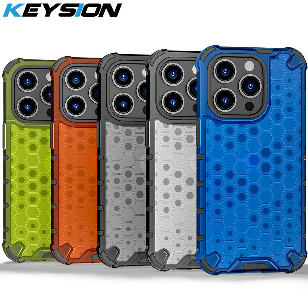 KEYSION Shockproof Armor iPhone Case – Soft Silicone + PC Transparent Honeycomb Back Cover for iPhone Models, 