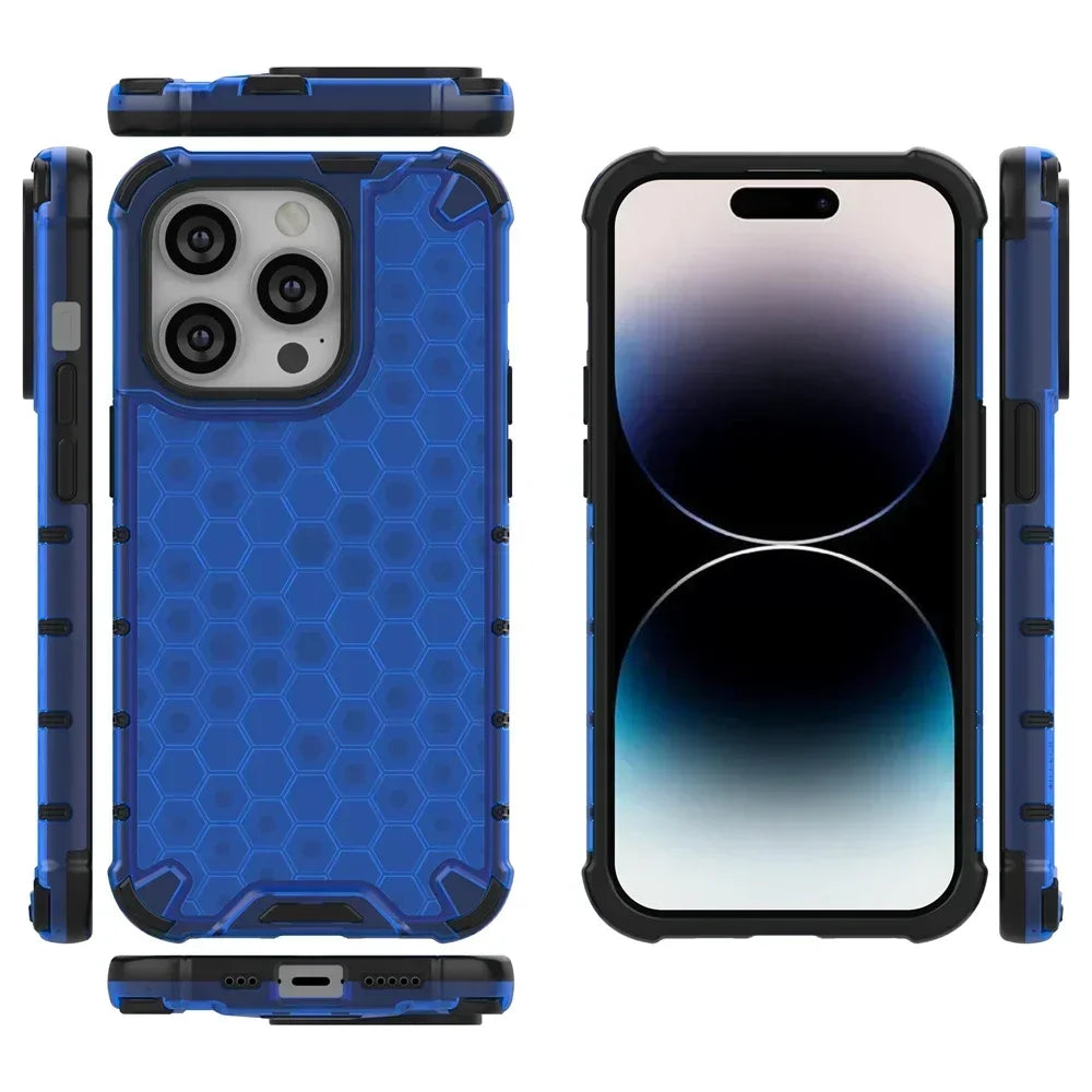 KEYSION Shockproof Armor iPhone Case – Soft Silicone + PC Transparent Honeycomb Back Cover for iPhone Models, 