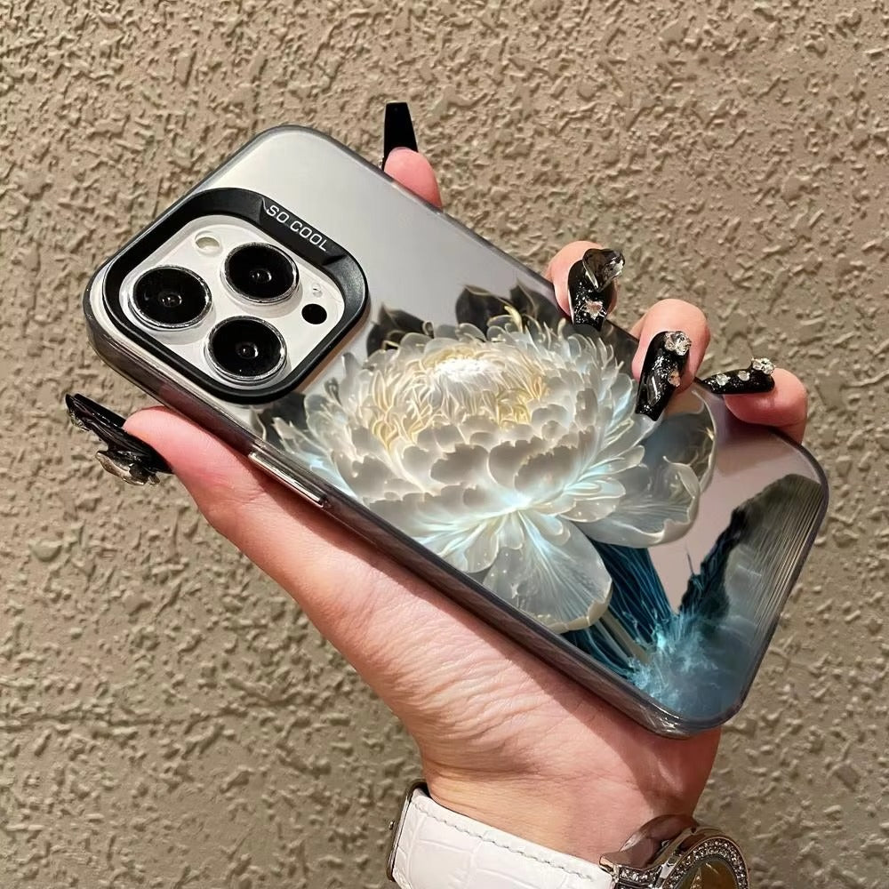 Luxury Apple iPhone Case, MagSafe Compatible, Camera Lens and Screen Protection, Ultra Thin, Shockproof, Magnetic, Full All Around Protection, Lotus Flower Plated Armor Cover