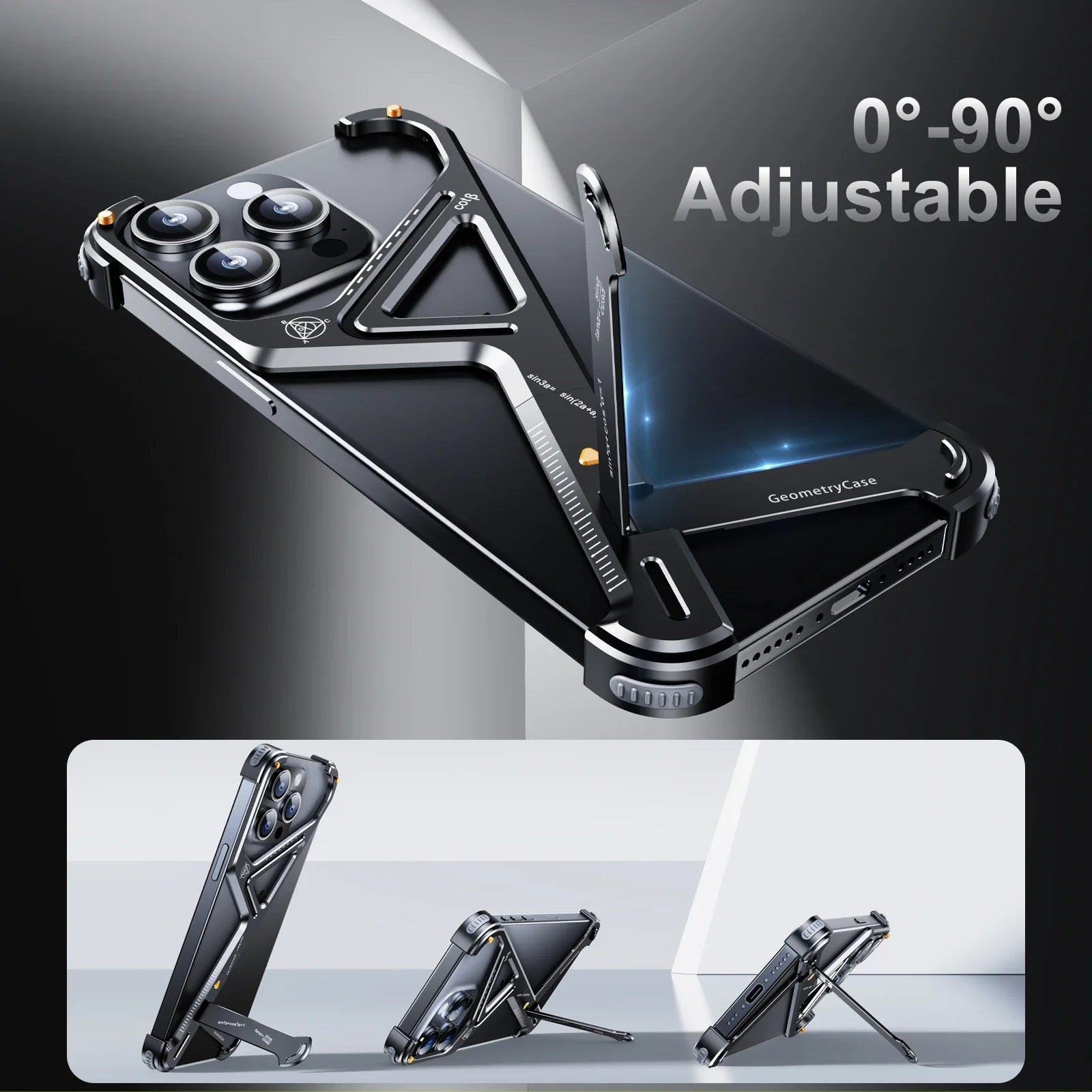 Luxury Geometric Metal iPhone Case – Aluminum Alloy Shockproof Cover with  Stand for iPhone Models Stylish and Durable Design