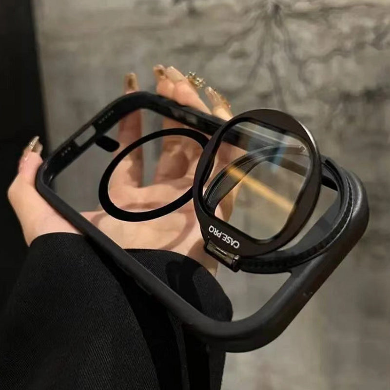 Luxury Glass Camera Stand iPhone Case - Transparent Magnetic Acrylic Cover, Wireless Charging Compatible, Case for iPhone
