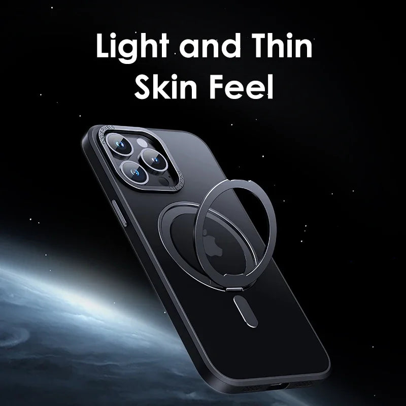 Luxury Magnetic 360° Rotating Stand Frosted Transparent Cover with Ring Holder Shockproof & Hands-Free Design Case for iPhone