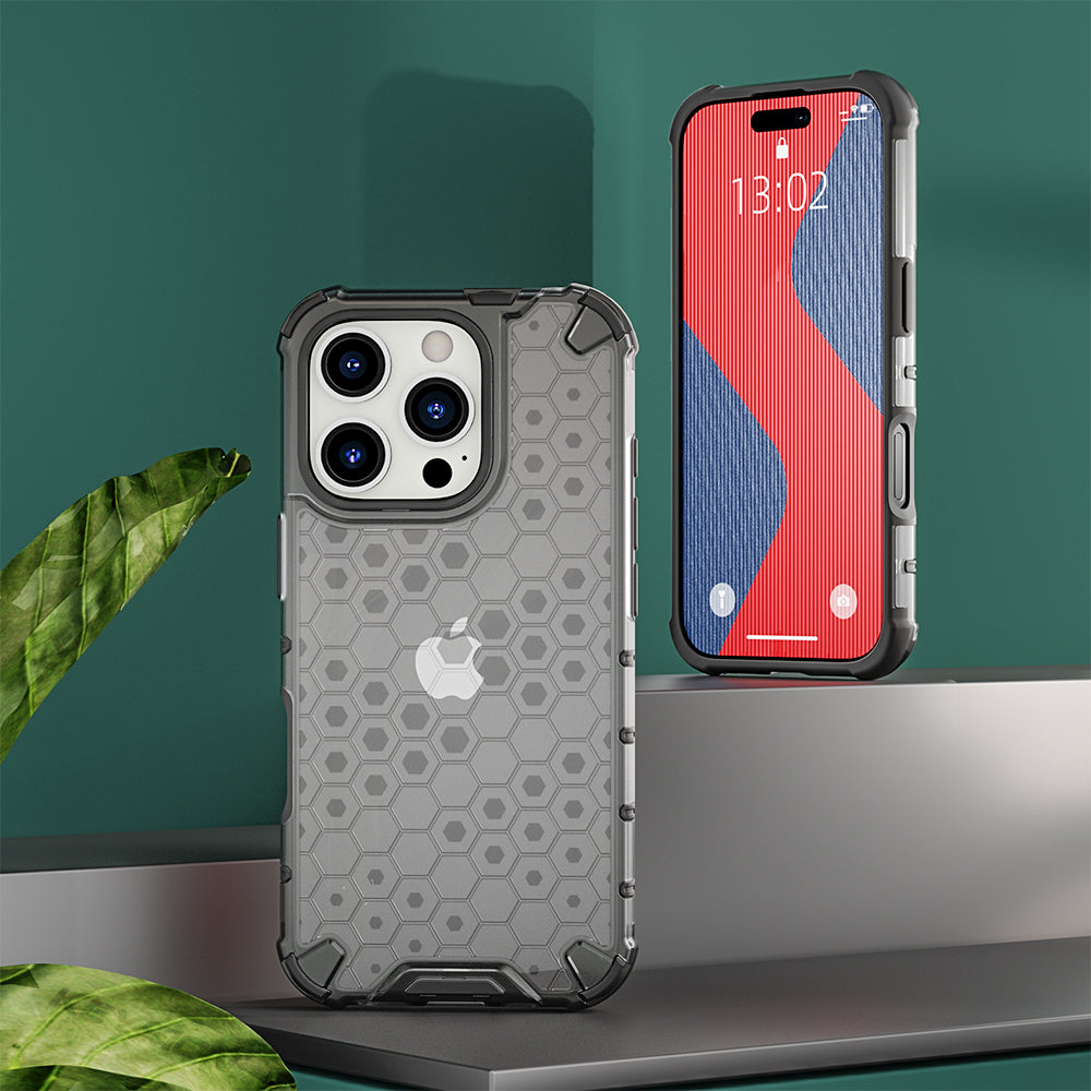 KEYSION Shockproof Armor iPhone Case – Soft Silicone + PC Transparent Honeycomb Back Cover for iPhone Models, 