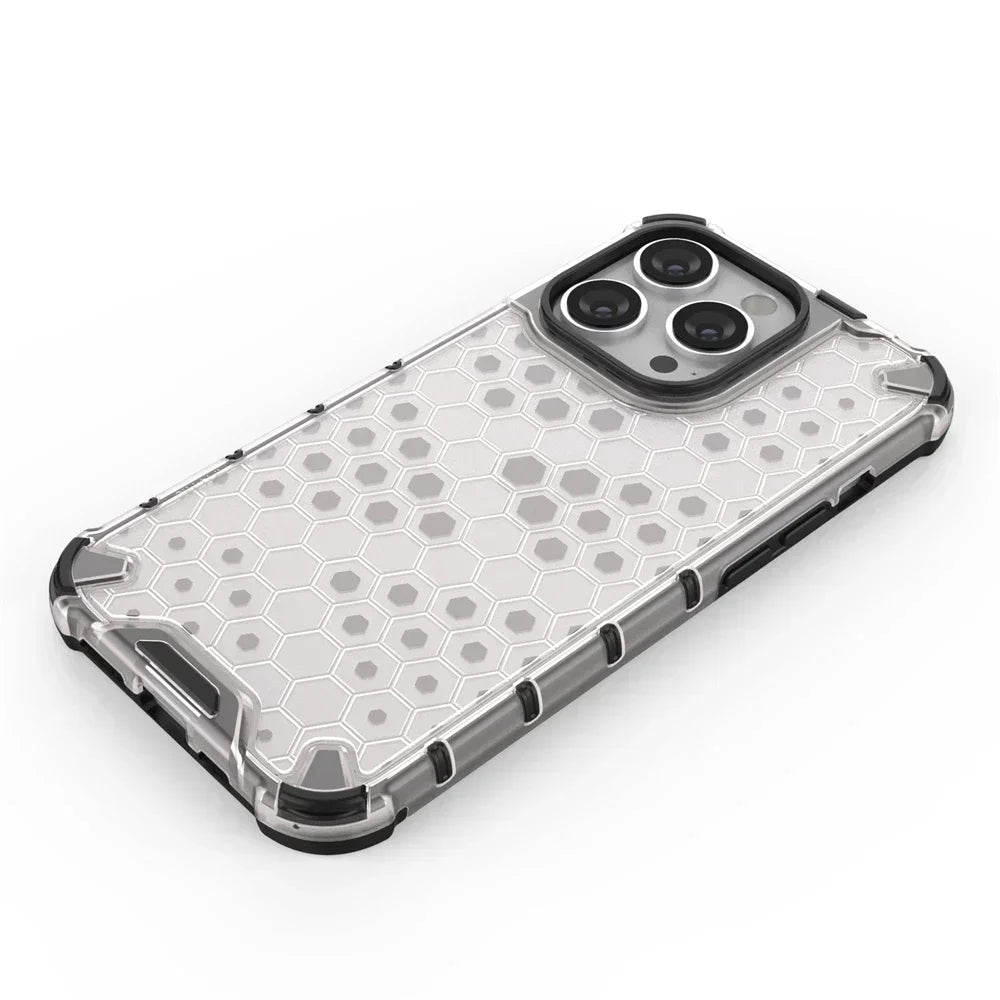 KEYSION Shockproof Armor iPhone Case – Soft Silicone + PC Transparent Honeycomb Back Cover for iPhone Models, 