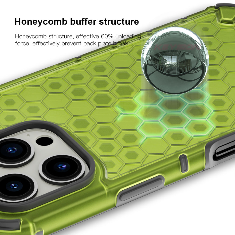 KEYSION Shockproof Armor iPhone Case – Soft Silicone + PC Transparent Honeycomb Back Cover for iPhone Models, 