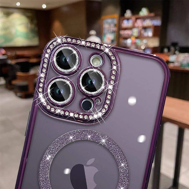 Luxury Bling Glitter - Shockproof Magnetic Wireless Charging Cover, Sparkling Jewelled Design for Women | Case for iPhone