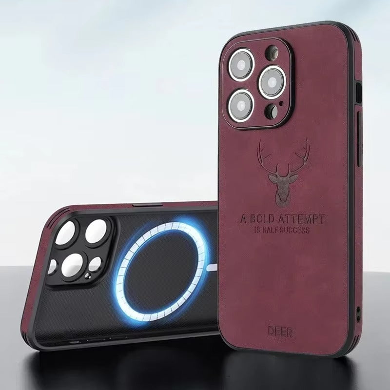 Luxury Vintage Lambskin PU Leather MagSafe iPhone Case – Wireless Charging, Full Protection, Stylish & Durable Cover 