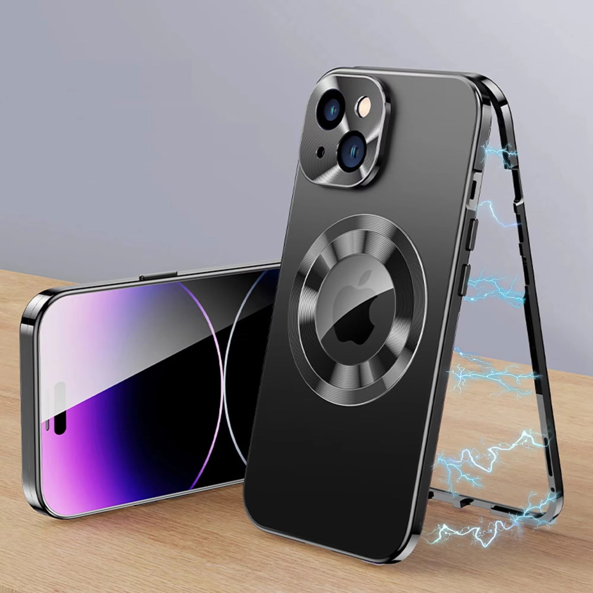 High Quality Apple iPhone Case Ultra Thin Shockproof Magnetic Full All Around Protection Cover with Frosted Glass Metal Lens