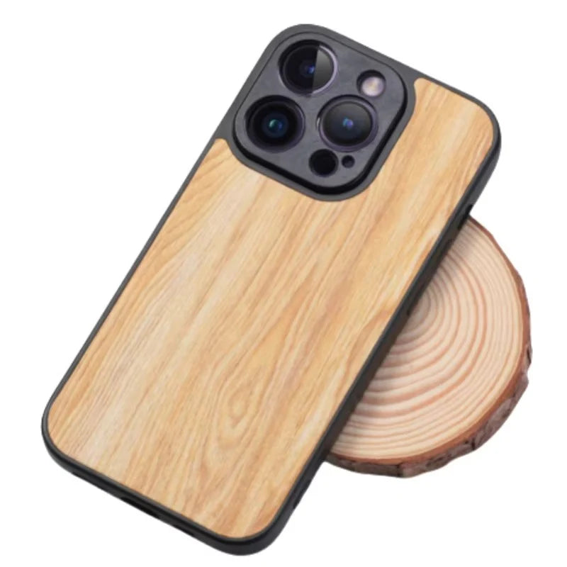 Luxury Wood Apple iPhone Case, MagSafe Compatible, Ultra Thin Magnetic with Bamboo Texture, Hard Shell and Camera Lens Guard